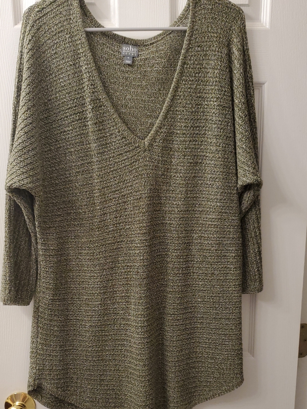Soho Olive Green V-Neck Knit Sweater